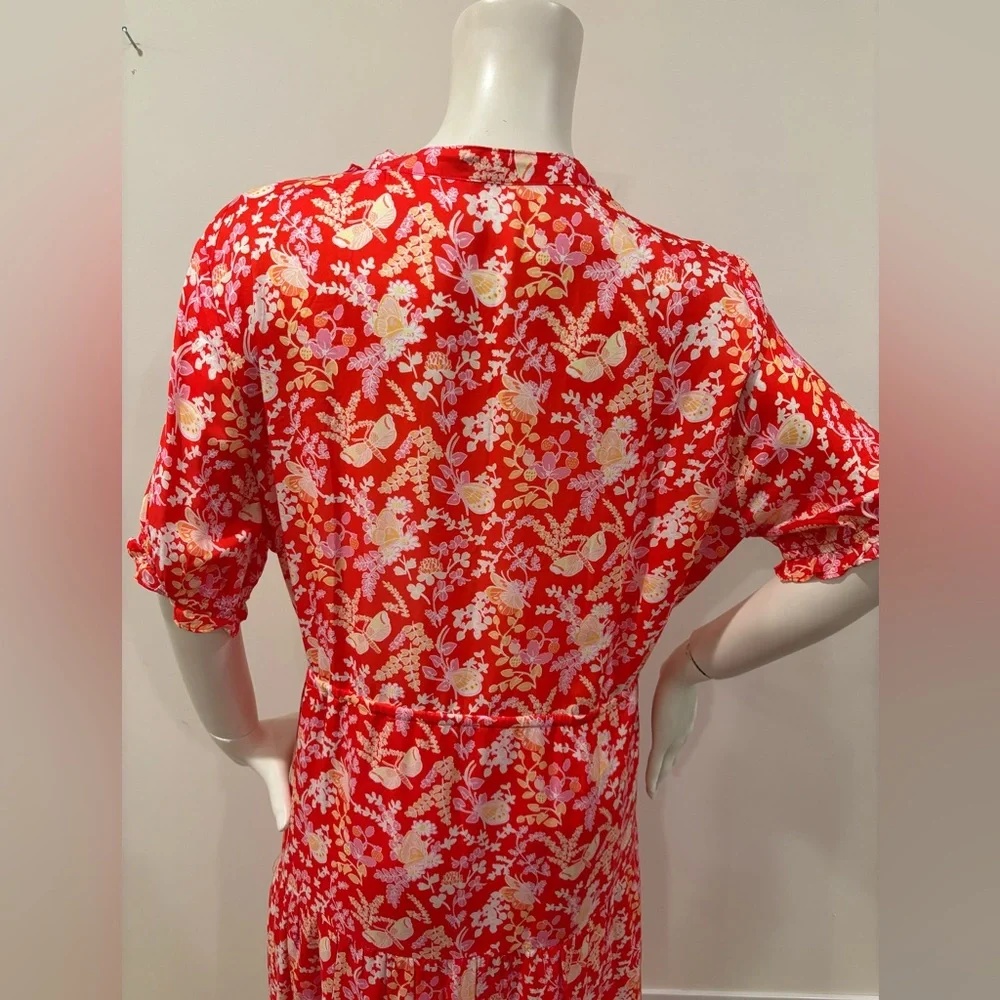 J. McLaughlin Harriet Silk Women’s Lined Floral Short Sleeve Red Dress, size XL - Picture 10 of 14